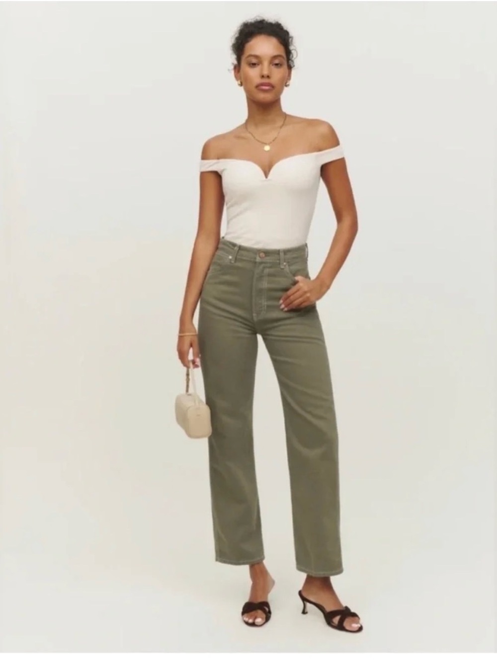 Reformation Cowboy High Rise Straight Jeans in Kalamata Green Size 28